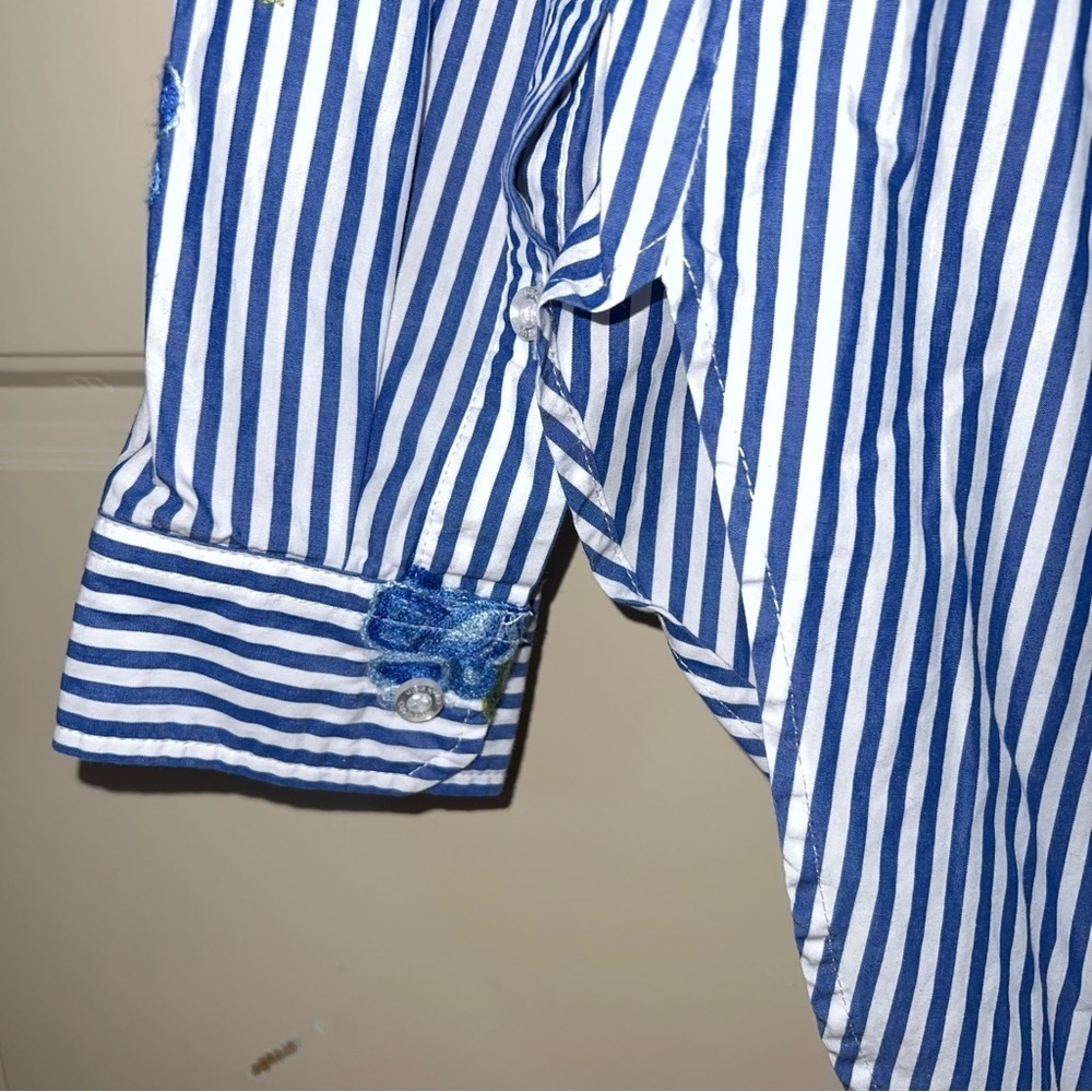 Calvin Klein Floral Embroidered Striped Long Sleeve Button Down Shirt Size Small - Picture 11 of 15